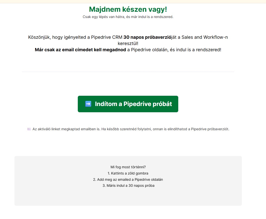 Pipedrive regisztrációs képernyő