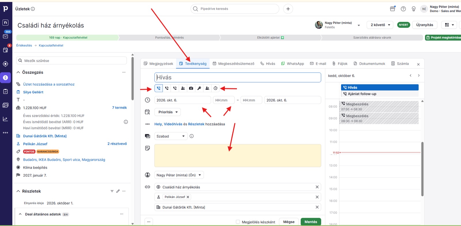 Tevékenység létrehozása a Pipedrive-ban
