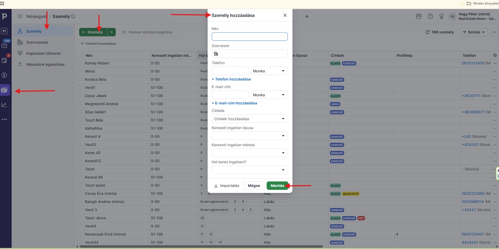 Új személy hozzáadása a Pipedrive-ban